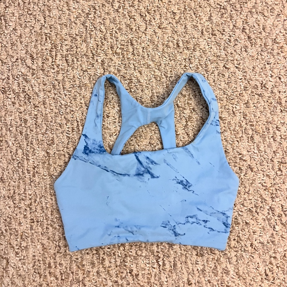 Bombshell Blue marble sport bra size Small designer athletic sportswear yoga